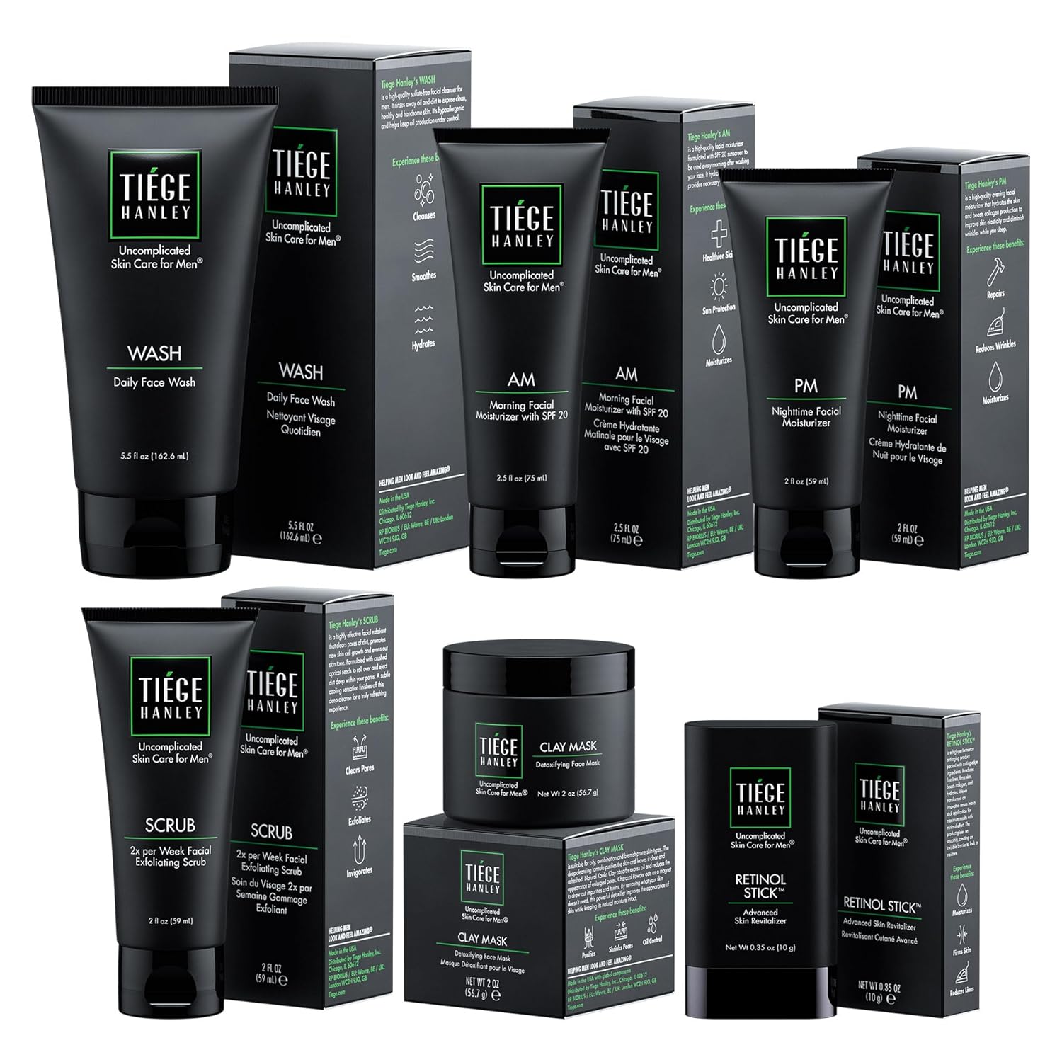 Tiege Hanley 90-Day Large Essential Skin Care Routine for Men (Level 1) - Smooth, hydrate, and protect your skin - Men's Skincare Set Includes Face Wash, Facial Scrub, & AM / PM Moisturizer's