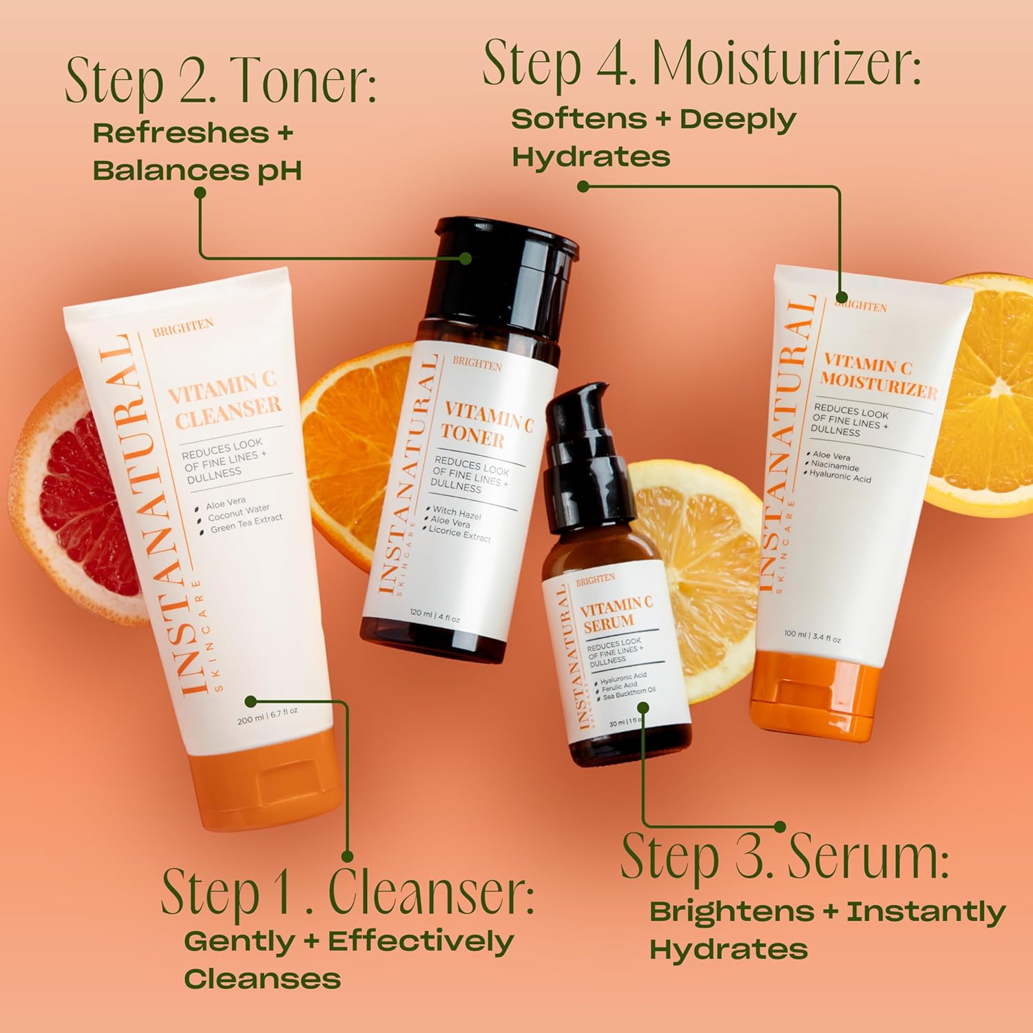 InstaNatural Vitamin C Moisturizer Face Cream, Brightens and Reduces the Look of Fine Lines and Wrinkles, Moisturizing Lotion for Dry Skin, with Hyaluronic Acid, 3.4 FL Oz