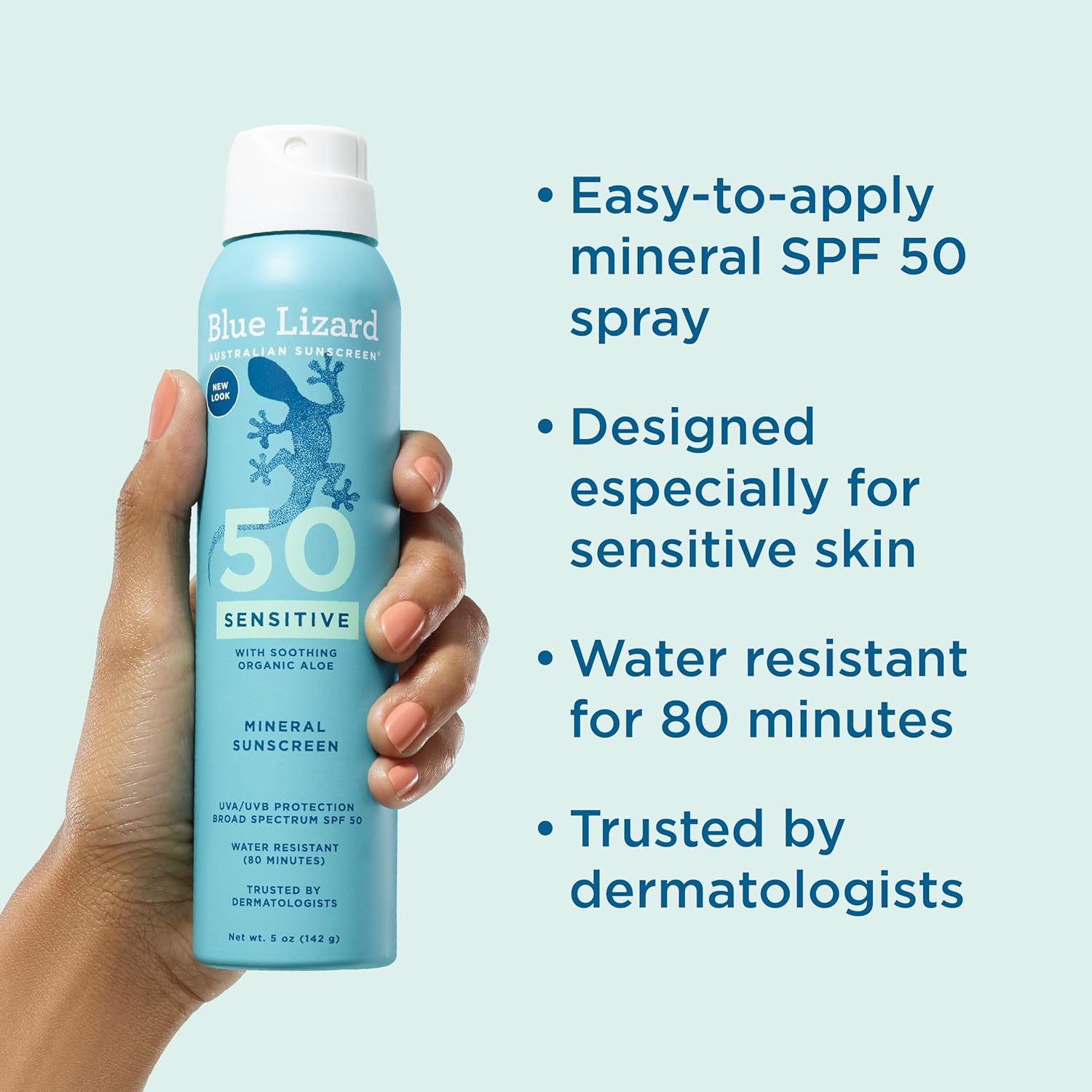 BLUE LIZARD Mineral Sunscreen Sensitive SPF 50+ Spray, 5 Ounce
