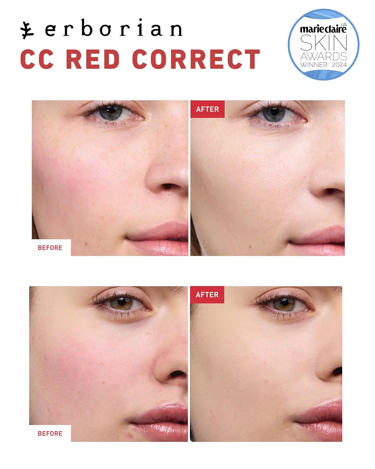 Erborian CC Red Correct - Skincare-First Green Color Corrector with Centella Asiatica, Illuminating Color Corrector with Redness Coverage & SPF 25 - Cica, Korean Skincare
