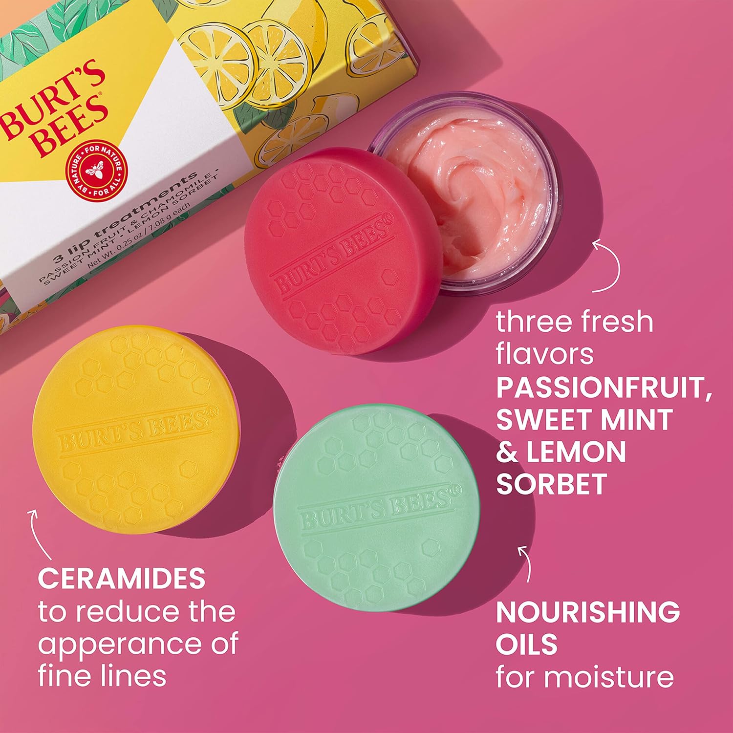 Burt's Bees Lip Mask Set- Overnight Intensive Treatment Revives & Nourishes for All Day Hydration, Passion Fruit & Chamomile, Sweet Mint & Lemon Sorbet