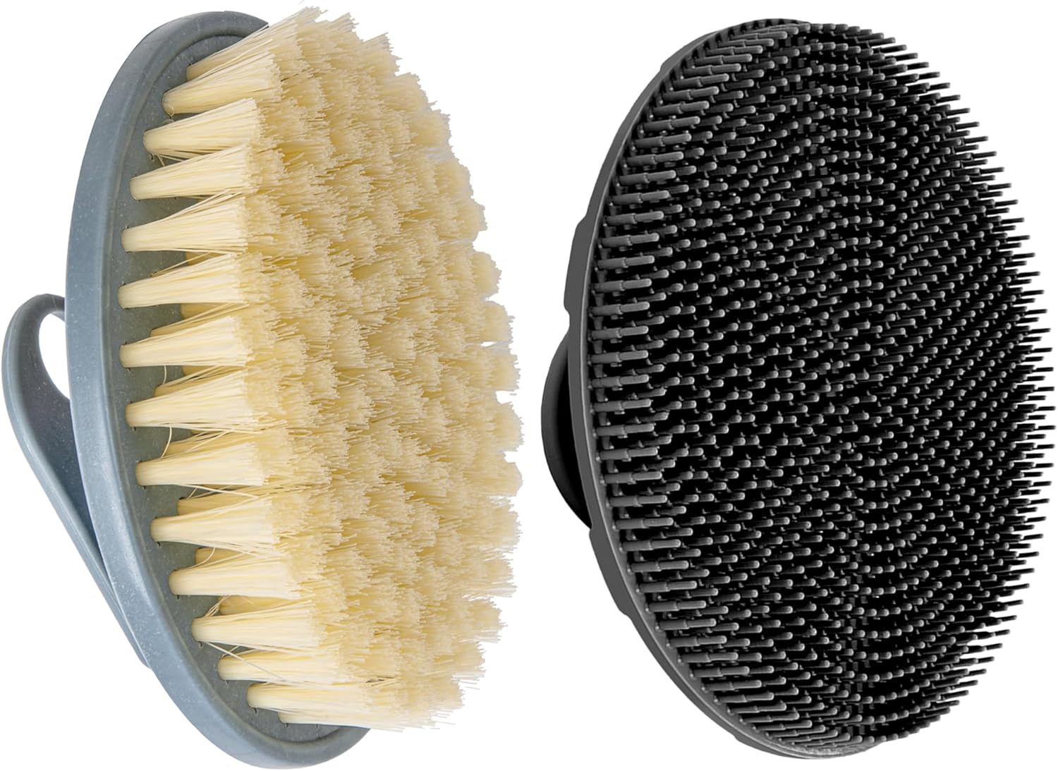 INNERNEED Food-Grade Soft Silicone Body Scrubber Shower Brush Handheld Cleansing Skin Brush, with Exfoliating Net Sponge Case (Black Brush)
