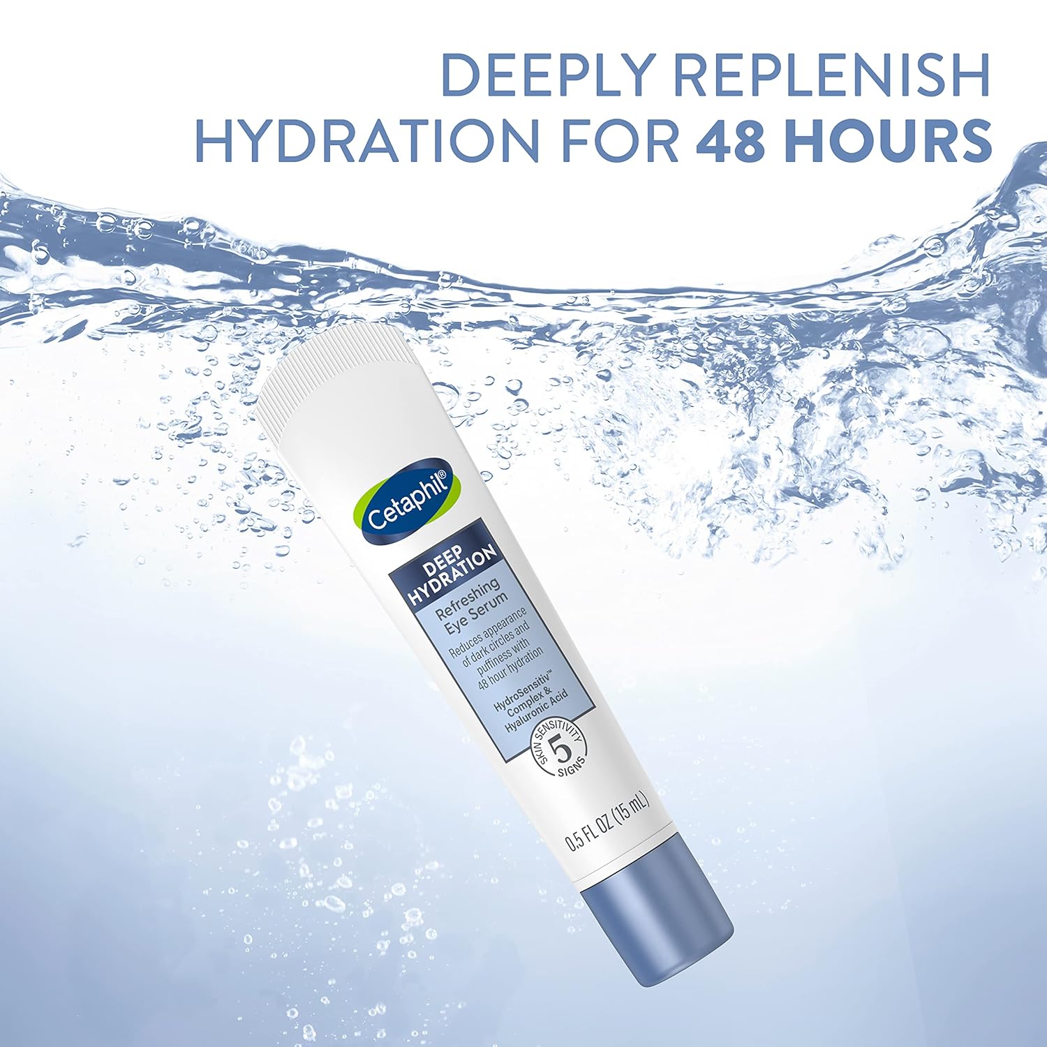 CETAPHIL Deep Hydration Refreshing Eye Serum, 0.5 fl oz, 48Hr Hydrating Under Eye Cream to Reduce the Appearance of Dark Circles, With Hyaluronic Acid, Vitamin E & B5 (Packaging May Vary)