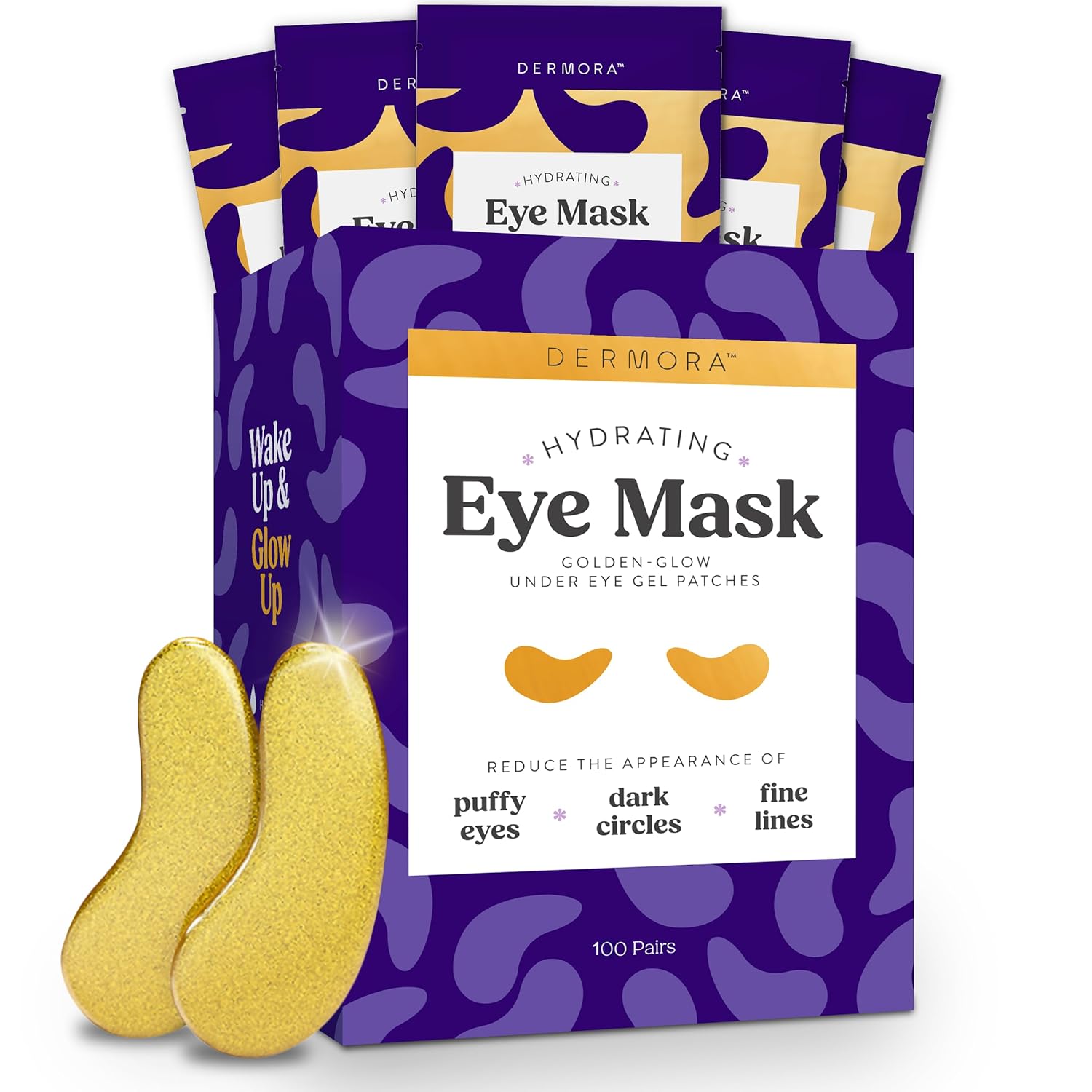 DERMORA Golden Glow Under Eye Patches (30 Pairs Eye Gels) - Rejuvenating Treatment for Dark Circles, Puffy Eyes, Refreshing, Revitalizing, Travel, Wrinkles