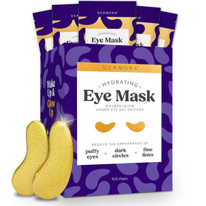 DERMORA Golden Glow Under Eye Patches (30 Pairs Eye Gels) - Rejuvenating Treatment for Dark Circles, Puffy Eyes, Refreshing, Revitalizing, Travel, Wrinkles