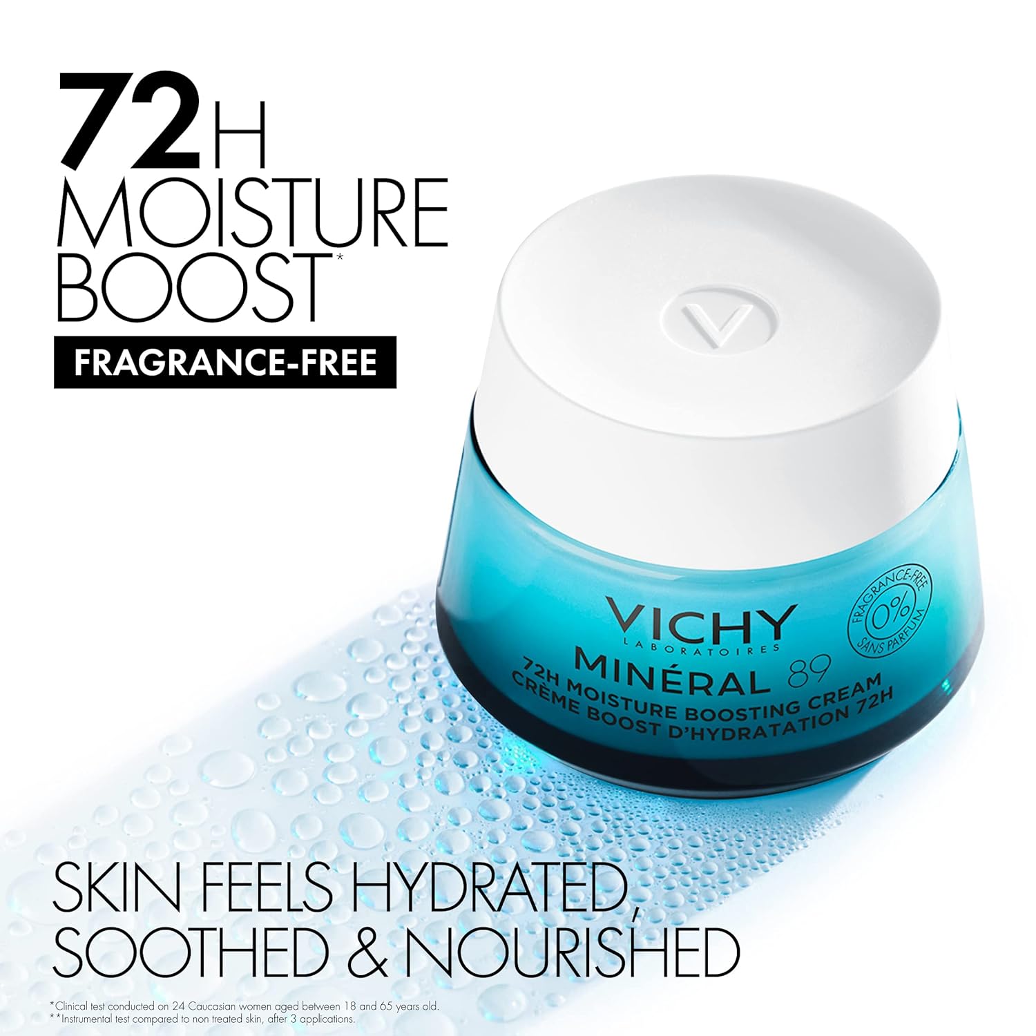 Vichy Mineral 89 Fragrance Free Cream, Moisture Boosting Cream with Hyaluronic Acid, Daily Face Moisturizer, Available in 3 Formulas For All Skin Types, Dry & Sensitive Skin & Mattifying for Oily Skin