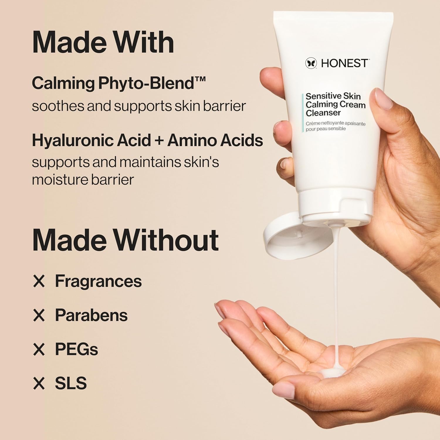 Honest Beauty Sensitive Skin Calming Cream Cleanser – Gentle Hydrating Vegan Cleanser, 4 fl oz
