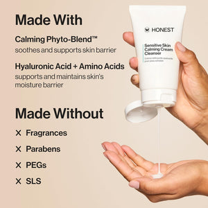 Honest Beauty Sensitive Skin Calming Cream Cleanser – Gentle Hydrating Vegan Cleanser, 4 fl oz