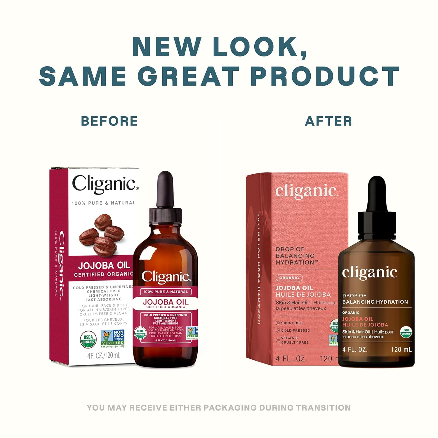 Cliganic Organic Jojoba Oil, 100% Pure (4oz) | Moisturizing for Face, Hair, Skin & Nails | Natural Cold Pressed Hexane Free | Base Carrier Oil (Packaging May Vary)