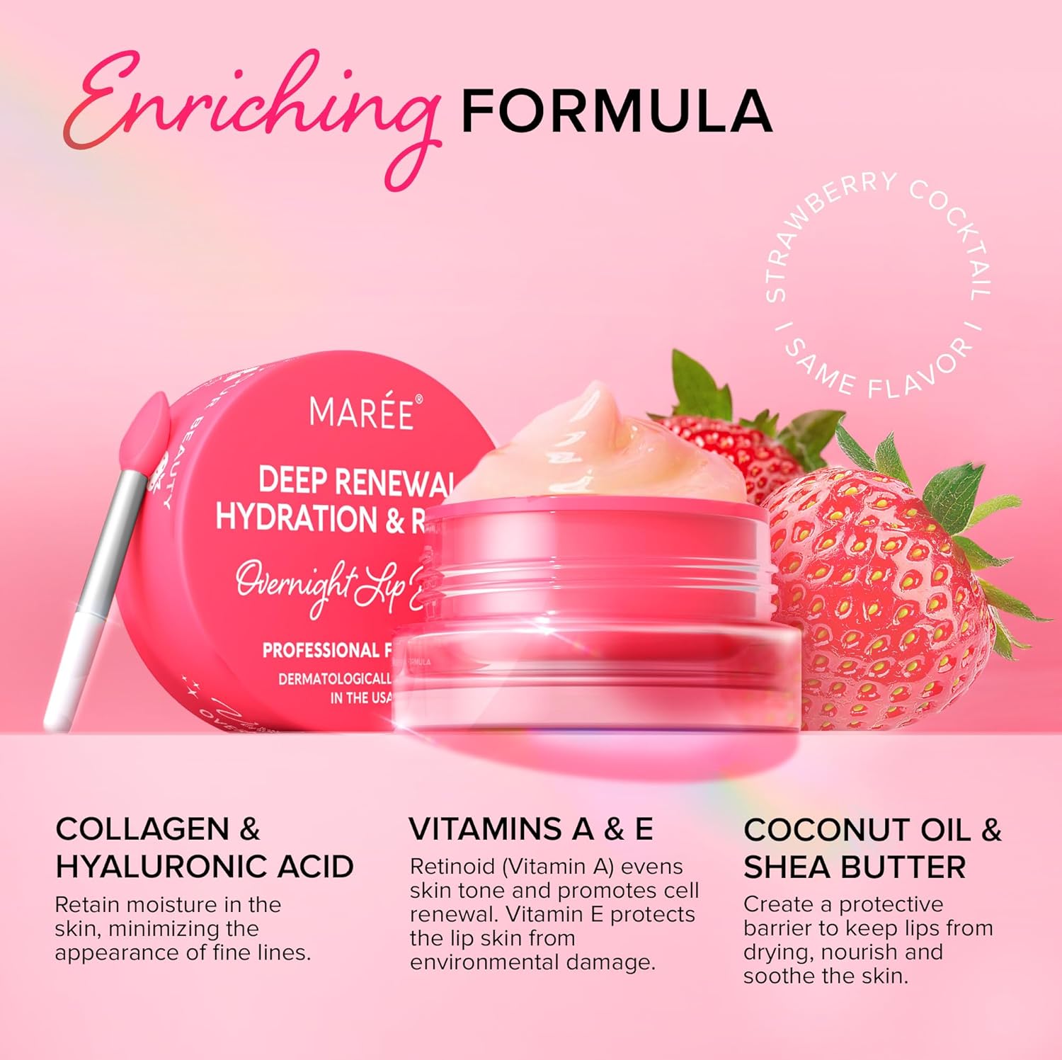 MAREE Lip Mask with Hyaluronic Acid - Overnight Butter Balm - Moisturizer for Very Dry Lips - Hidratante de Labios Care Hydration