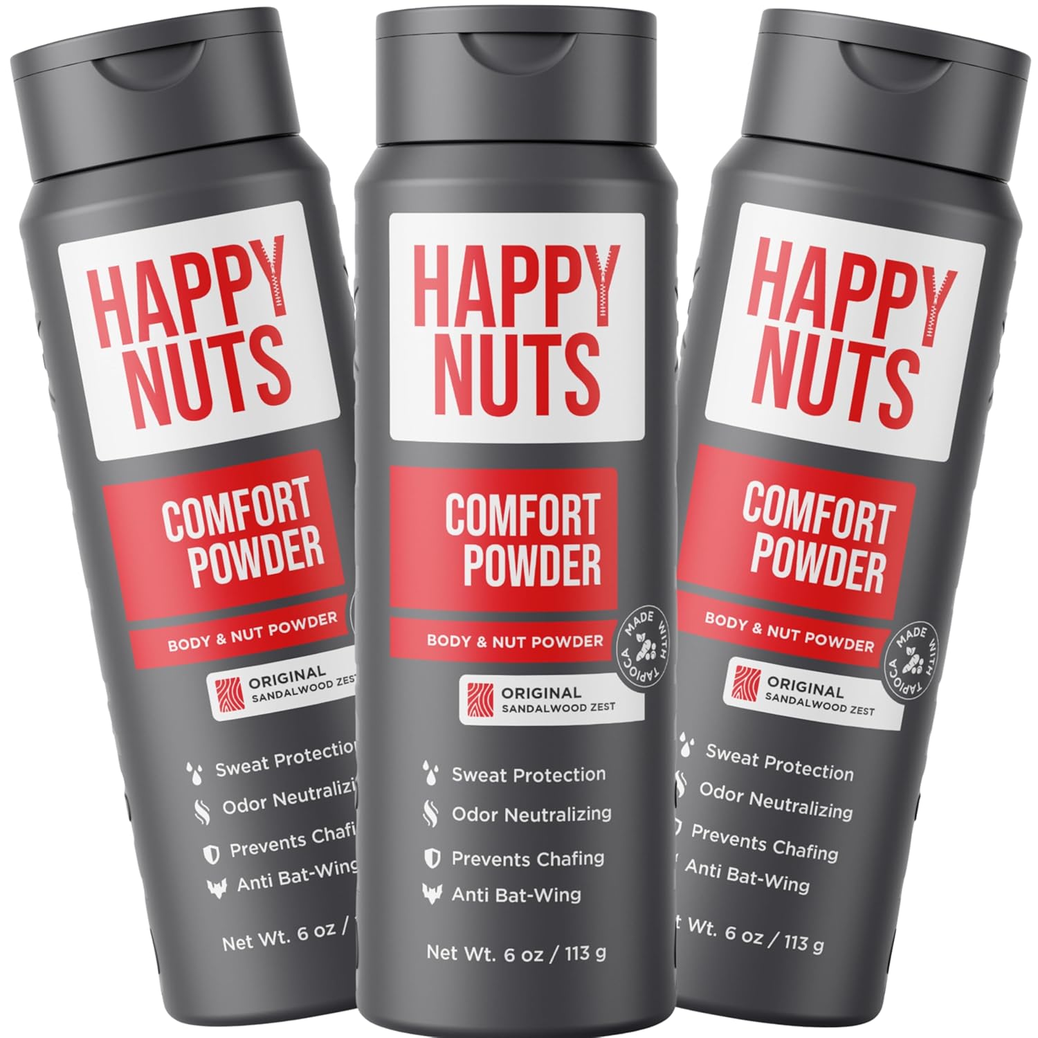 HAPPY NUTS Comfort Powder - Anti Chafing & Deodorant, Aluminum-Free, Sweat and Odor Control for Jock Itch, Groin and Men's Private Parts (6 Ounce (Pack of 1), Original)