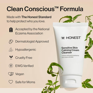 Honest Beauty Sensitive Skin Calming Cream Cleanser – Gentle Hydrating Vegan Cleanser, 4 fl oz