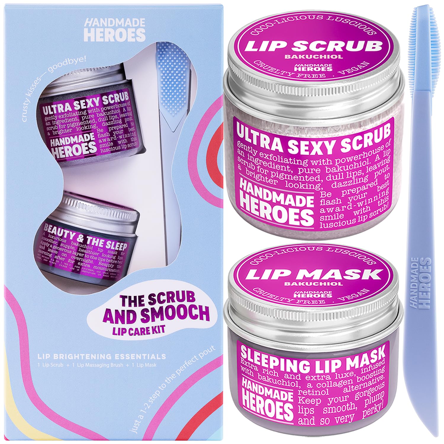 Handmade Heroes 100% Natural Lip Scrub, Vegan Conditioning Coconut Exfoliator - Gentle Exfoliant, Sugar Polish and Scrubber for Chapped Dry Lips, 1oz (Coconut Sorbet)