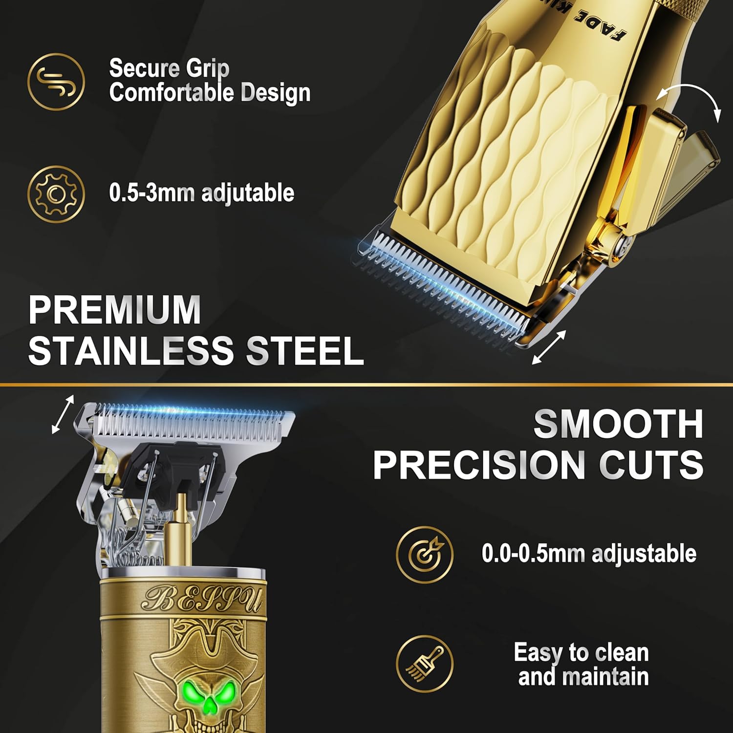 FADEKING® Professional Hair Clippers for Men - Cordless Hair Clippers, LCD Display Barber Clippers for Hair Cutting & Mens Grooming with Travel Case (Gold+Bronze)