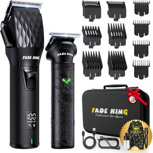 FADEKING® Professional Hair Clippers for Men - Cordless Hair Clippers, LCD Display Barber Clippers for Hair Cutting & Mens Grooming with Travel Case (Gold+Bronze)