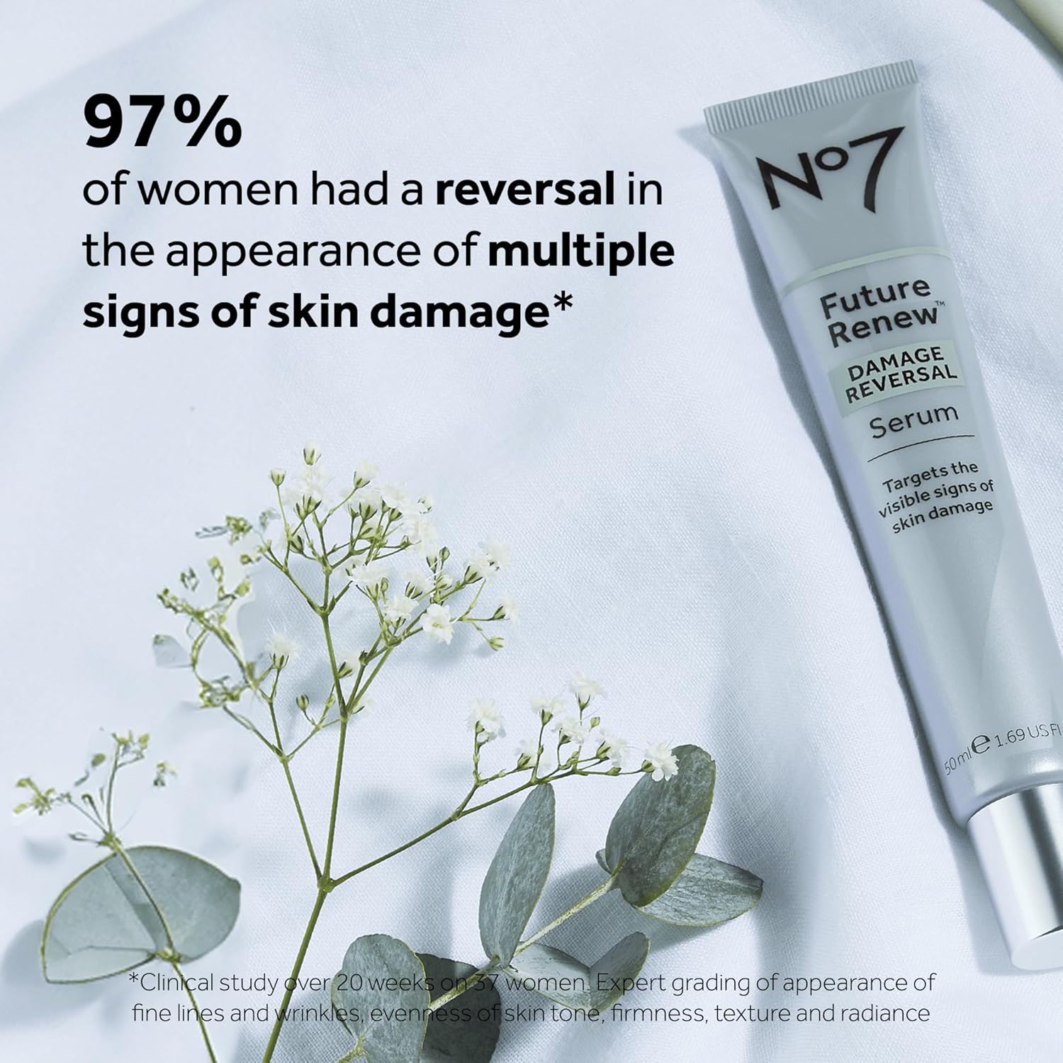 No7 Future Renew Damage Reversal Serum - Anti-Aging Face Night Serum - Hyaluronic Acid + Niacinamide for Sun Damage Reversal - Sensitive Skin Suitable (0.84 Fl Oz)