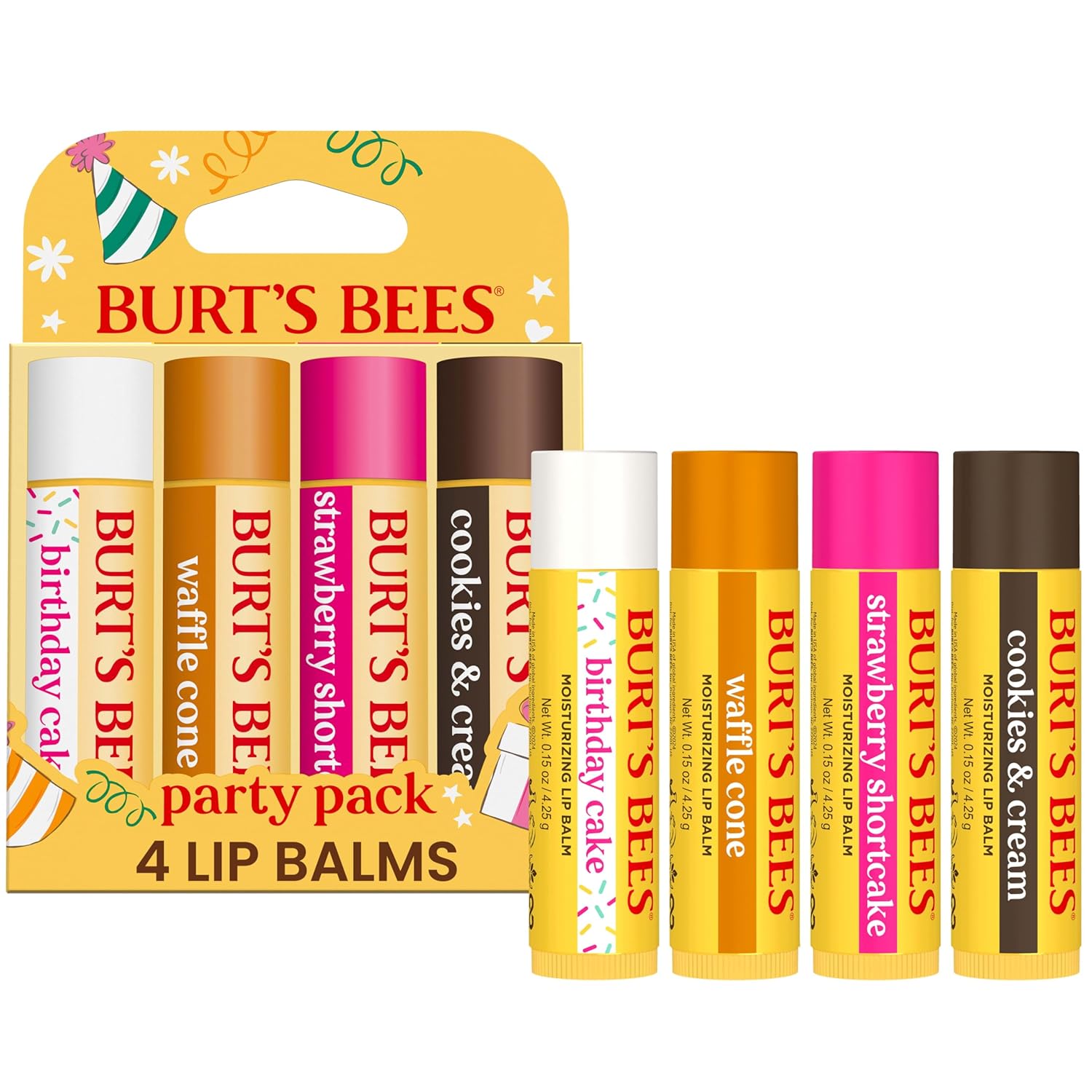 Burt's Bees Lip Balm - Pomegranate, Lip Moisturizer With Responsibly Sourced Beeswax, Tint-Free, Natural Origin Conditioning Treatment, 4 Tubes, 0.15 oz.