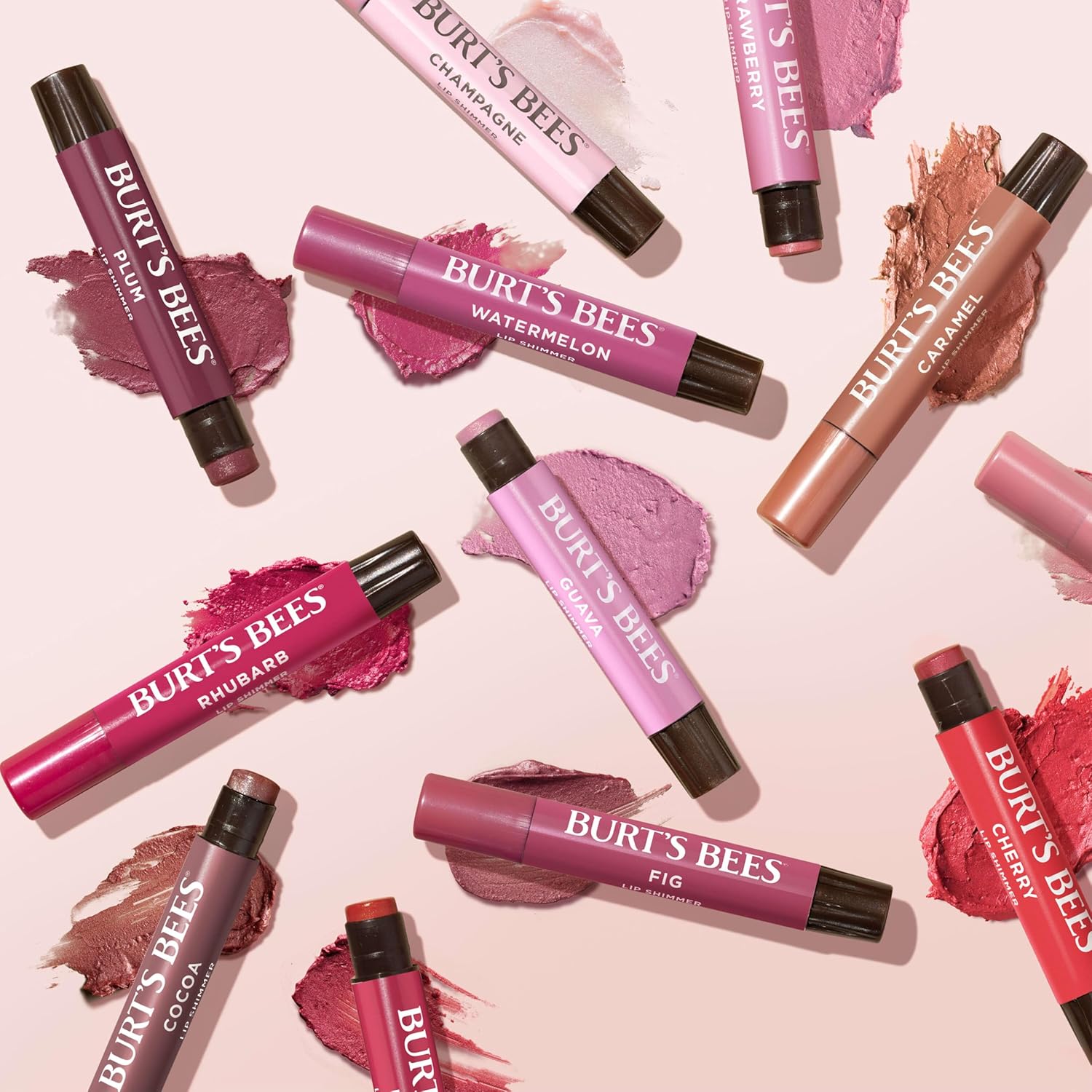 Burt's Bees Lip Shimmer Pink Collection, Tinted Lip Balm Stick, Moisturizing for All Day Hydration with Natural Glowy Pigmented Finish & Buildable Color, 3 Shades; Value Pack, 3 Tubes x 0.09 Oz
