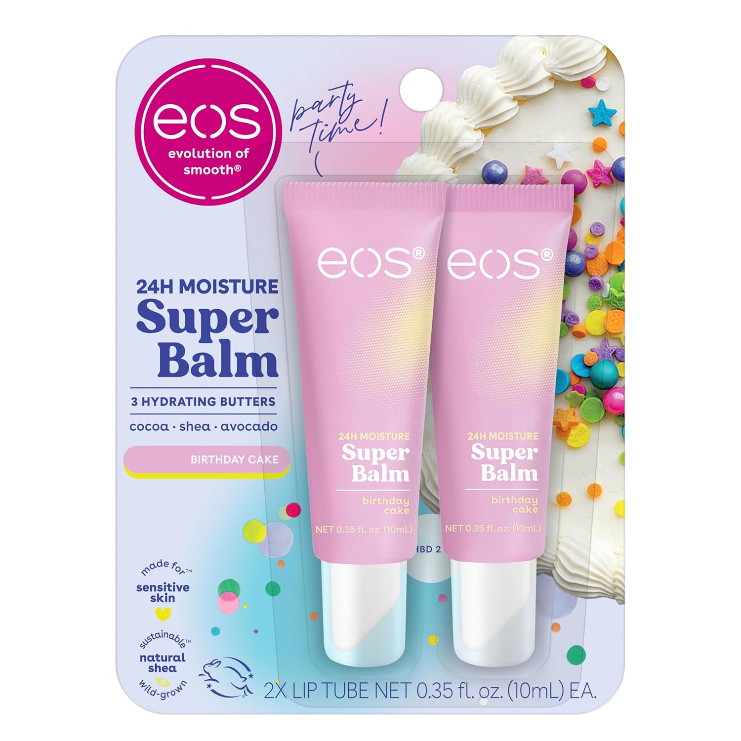 eos Natural Shea Lip Balm- Birthday Cake, All-Day Moisture Lip Care Products, 0.25 oz