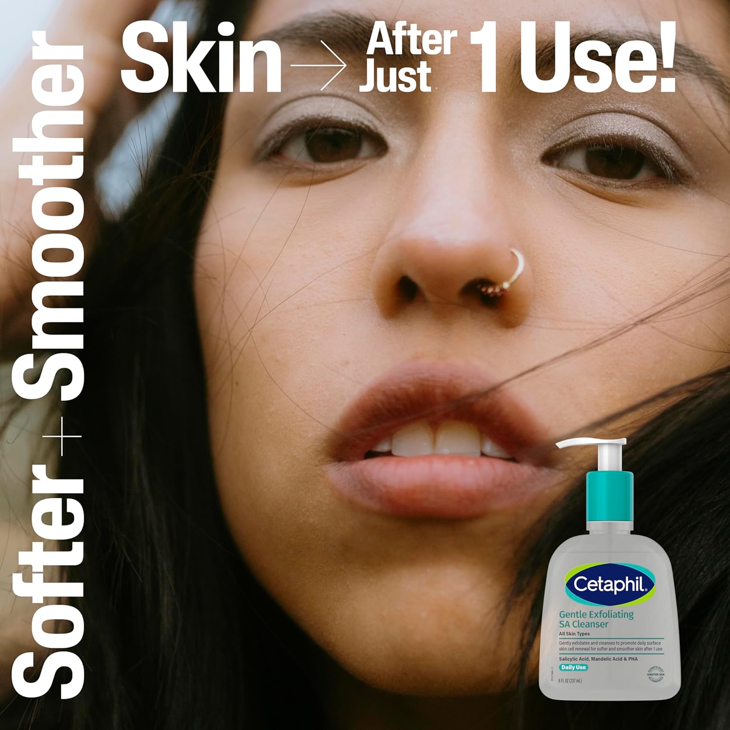 Cetaphil Gentle Exfoliating SA Cleanser, Foaming Gel Cleanser for All Skin Types, 8 Oz Pump Bottle, Salicylic Acid, Mandelic Acid & Gluconolactone, Gently Exfoliates, Dermatologist Recommended Brand