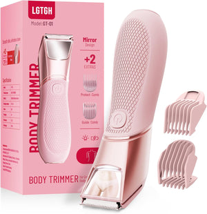 Body Hair Trimmer for Men: Pubic Hair Trimmer with Mirror & LED Light - Electric Ball Shavers with Ceramic Blades & Travel Lock - Body Groomer IPX7 Waterproof Wet/Dry Use for Groin/Legs/Chest