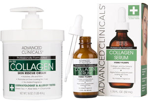 Advanced Clinicals Retinol Body Lotion + Collagen Cream Fragrance Free Face Moisturizer & Body Cream 2pc Skincare Set For Women & Men Helps Reduce Appearance Of Crepey Skin, Wrinkles, & Dry Skin, 2pc
