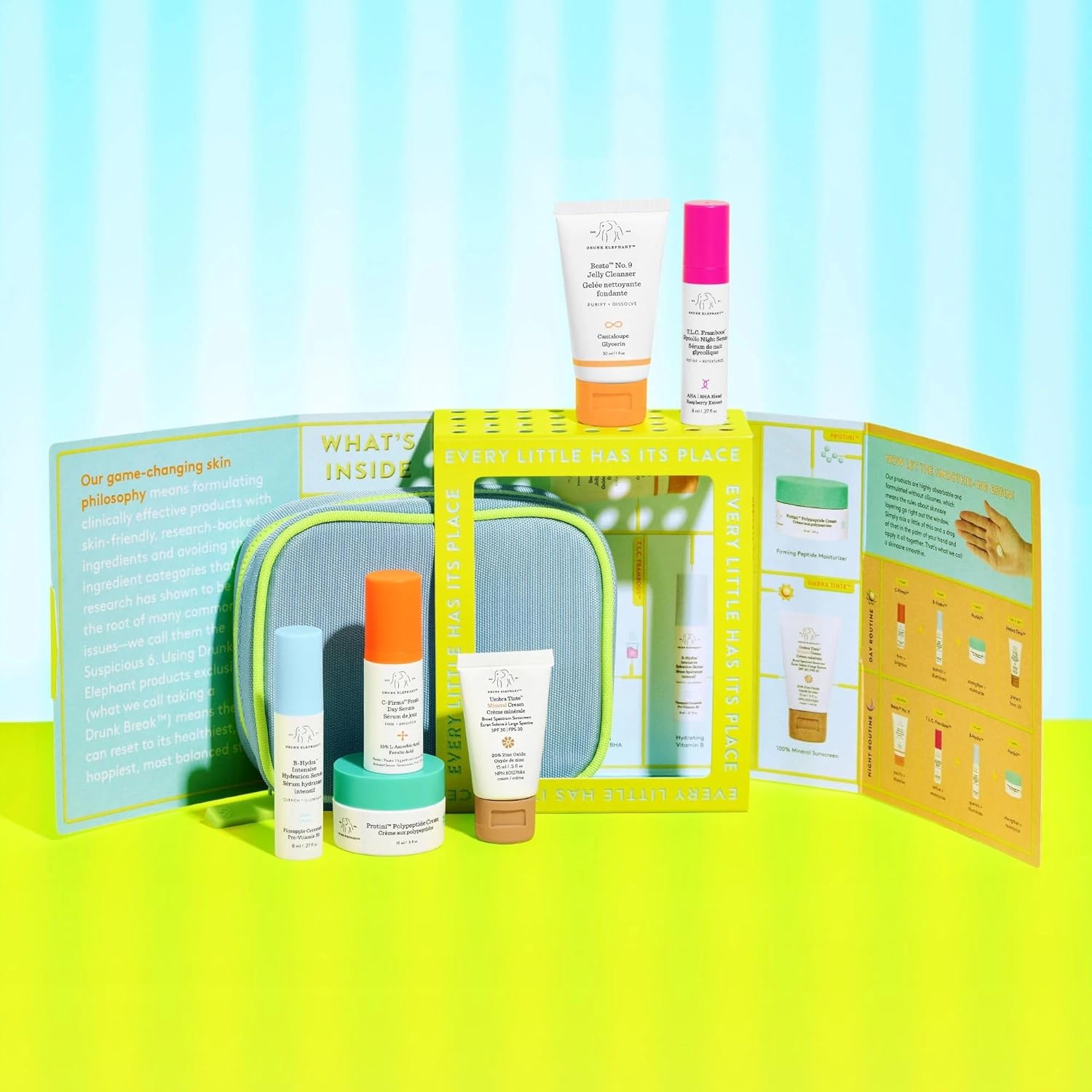 Drunk Elephant The Littles 7.0 Kit - 6 Travel-Friendly A.M. and P.M. Essentials - Clean Clinical Skincare - Cruelty-Free - Dermatologist-Tested - Free of Essential Oils, Silicones, and Fragrance