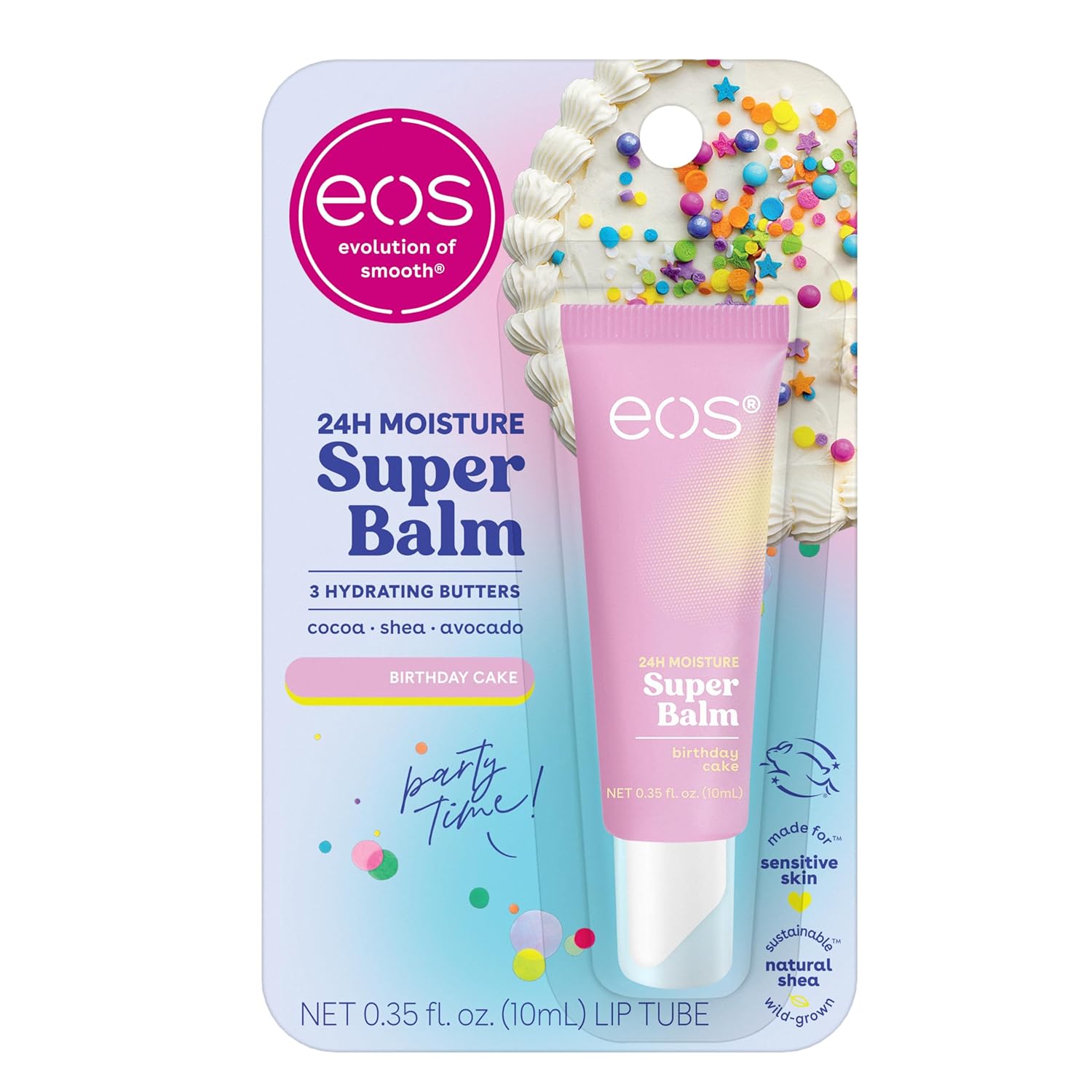 eos Natural Shea Lip Balm- Birthday Cake, All-Day Moisture Lip Care Products, 0.25 oz