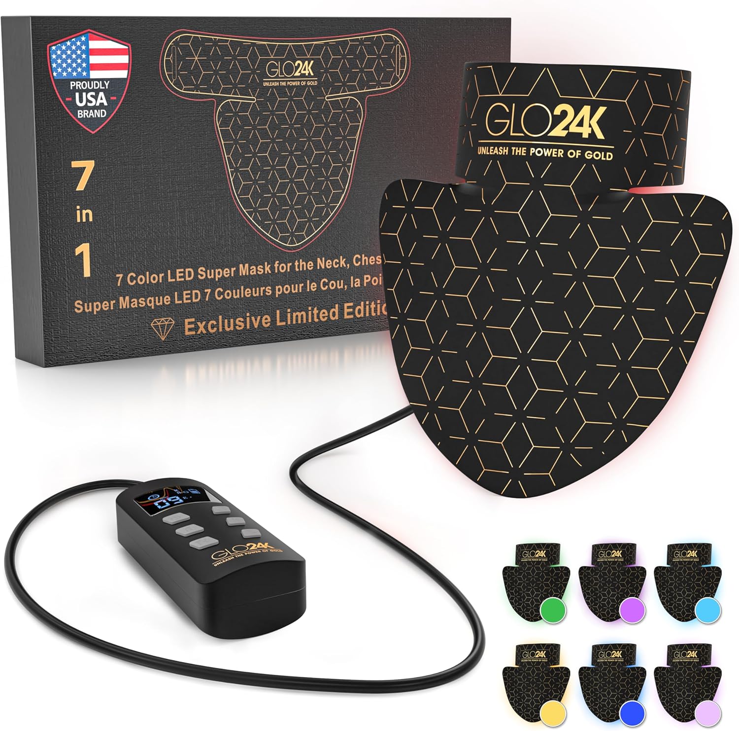 GLO24K Red Light Beauty Device for Face and Neck. Based on Triple Action L E D, Thermal, and Vibration Technologies.
