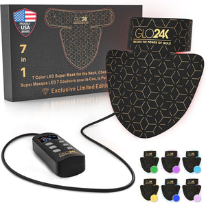 GLO24K Red Light Beauty Device for Face and Neck. Based on Triple Action L E D, Thermal, and Vibration Technologies.
