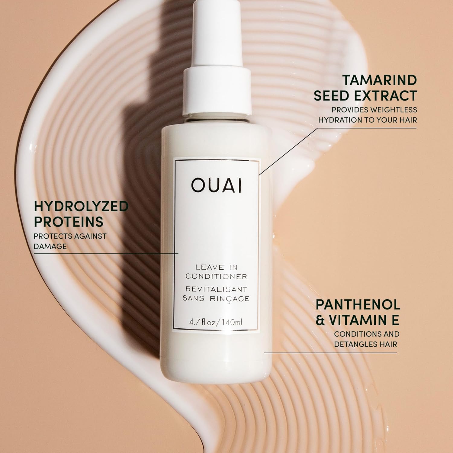 OUAI Leave In Conditioner & Heat Protectant Spray - Prime Hair for Style, Smooth Flyaways, Add Shine and Use as Detangling Spray - No Parabens, Sulfates or Phthalates (4.7 oz)