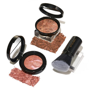 LAURA GELLER NEW YORK Blush-n-Glow Kit (3 PC): Baked Balance-N-Glow Illuminating Powder Foundation, Porcelain + Retractable Kabuki Brush + Baked Blush-N-Brighten, Pink Grapefruit