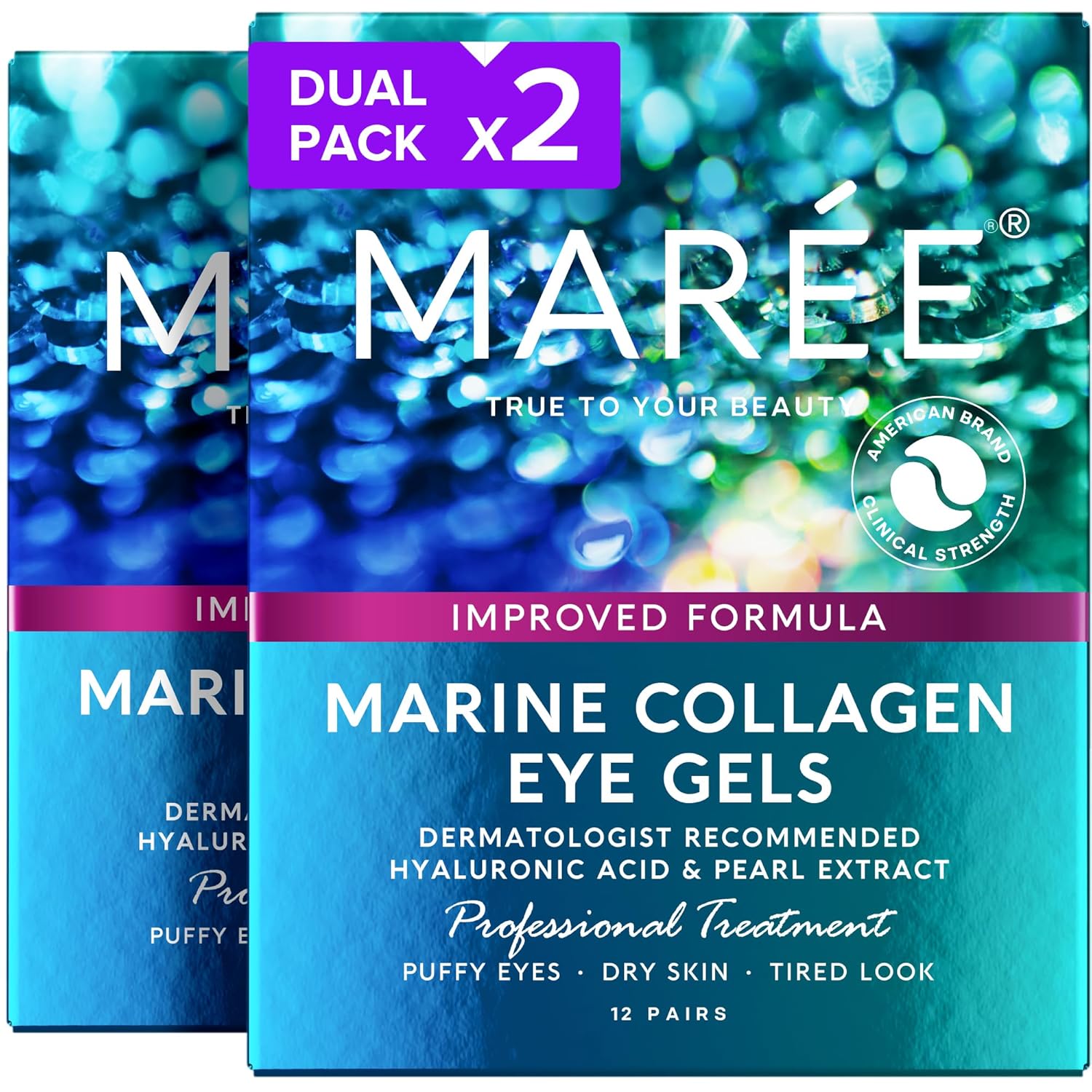 MAREE Eye Gels - Under Eye Patches for Puffy Eyes and Dark Circles with Natural Marine Collagen & Hyaluronic Acid - Anti-Aging Masks for Face to Soothe Puffiness - Undereye Mask Patches