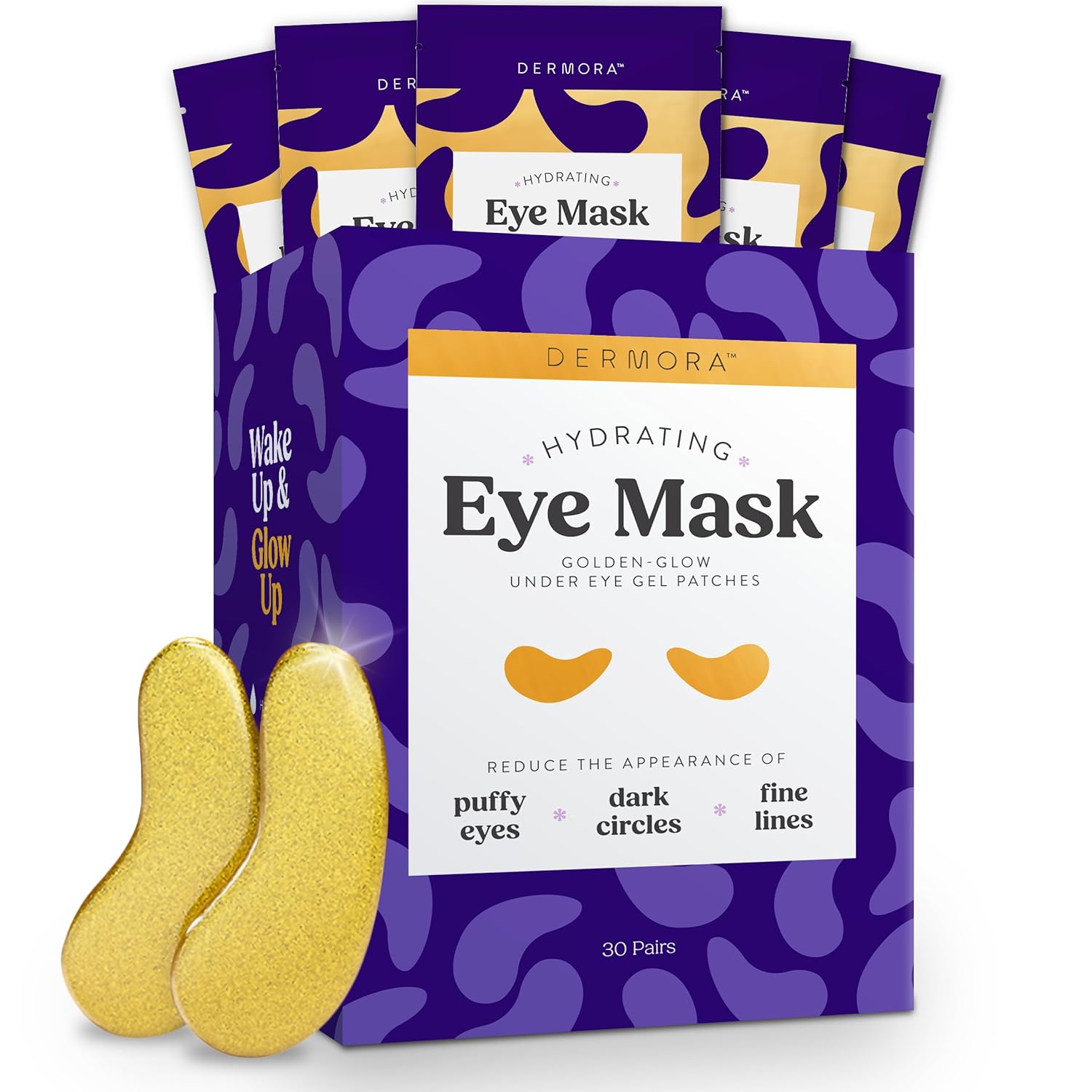 DERMORA Golden Glow Under Eye Patches (30 Pairs Eye Gels) - Rejuvenating Treatment for Dark Circles, Puffy Eyes, Refreshing, Revitalizing, Travel, Wrinkles