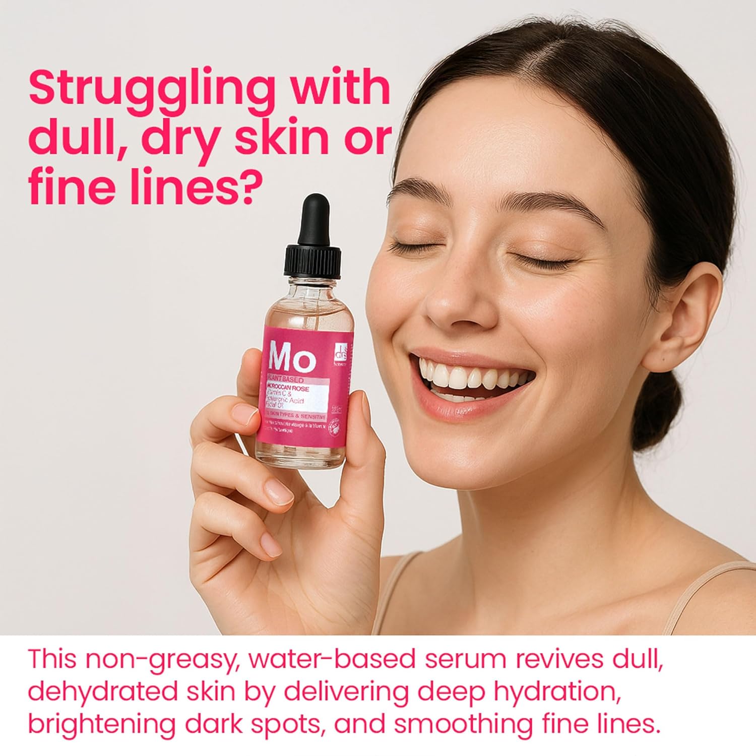 Dr Botanicals Moroccan Rose Oil -With Vitamin C & Hyaluronic Acid – Anti-Ageing, Brightening & Hydrating Water-Based Serum - Glow-Boosting Facial Oil for Radiant Skin – Made in UK – 30ml