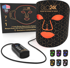 GLO24K Red Light Beauty Device for Face and Neck. Based on Triple Action L E D, Thermal, and Vibration Technologies.