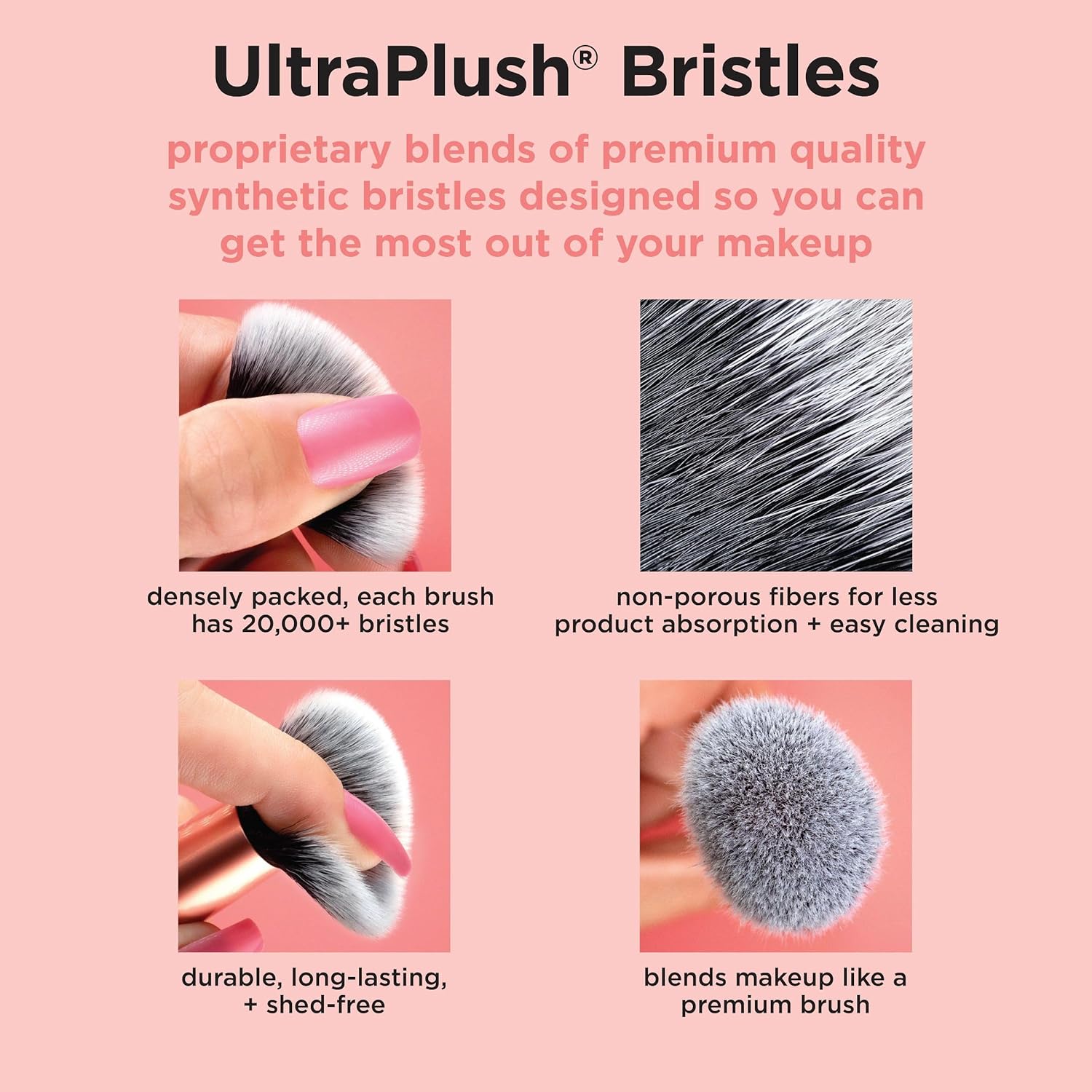 Real Techniques 5 Piece Everyday Essentials Makeup Brush Set, Includes 4 Brushes & Makeup Sponge, For Foundation, Blush, Bronzer, Contour, Eyeshadow, & Powder, Travel Gift Set, Cruelty-Free & Vegan