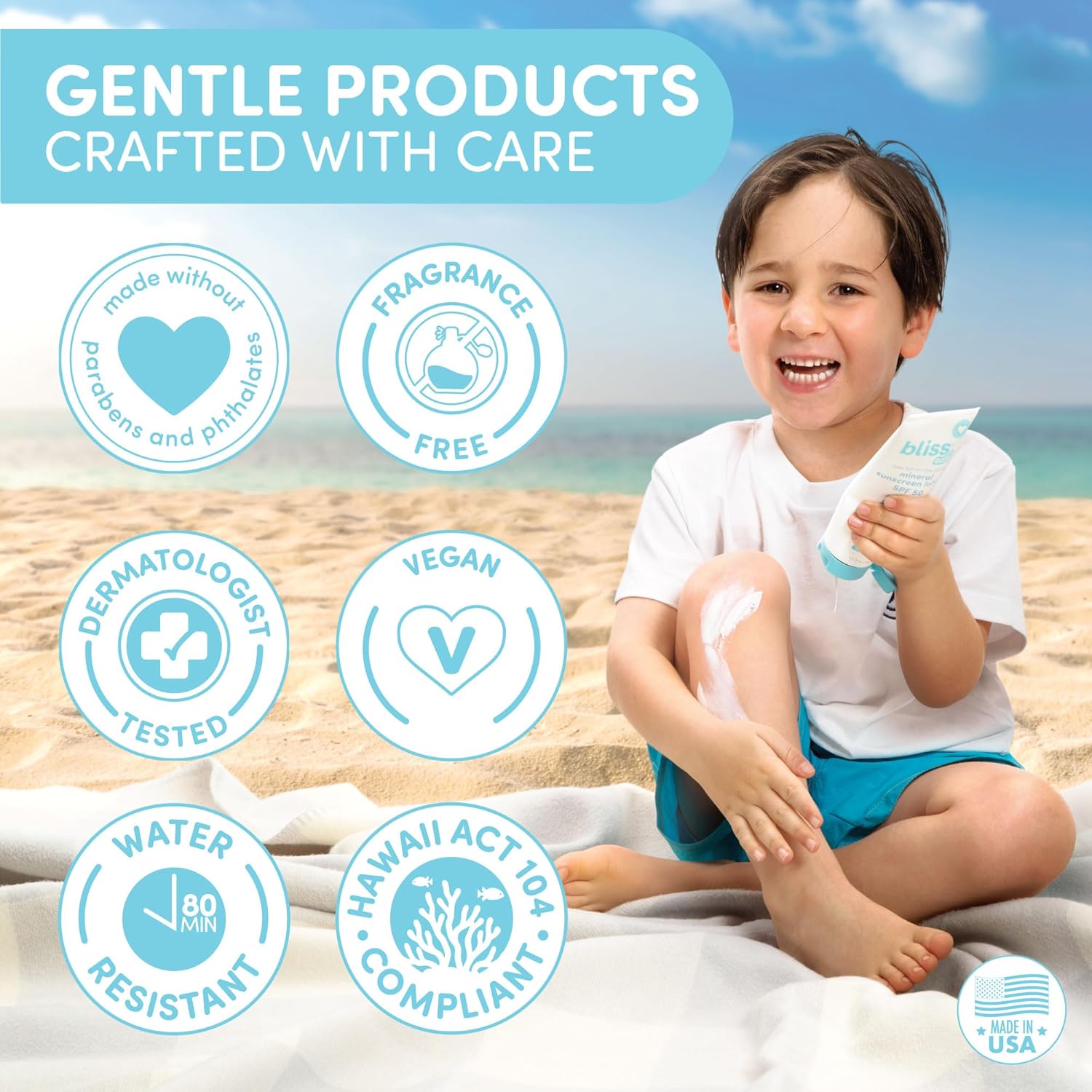 Bliss Baby Sunscreen, Premium SPF 50 Mineral Lotion, Natural Zinc Oxide, Fragrance-Free, Hypoallergenic & Dermatologist Tested, Water-Resistant, Vegan, Sensitive Skin - For Babies, Kids & Whole Family