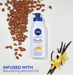 NIVEA Oil Infused Body Lotion, Vanilla and Almond Oil, Body Lotion for Dry Skin, 16.9 Fl Oz Pump Bottle