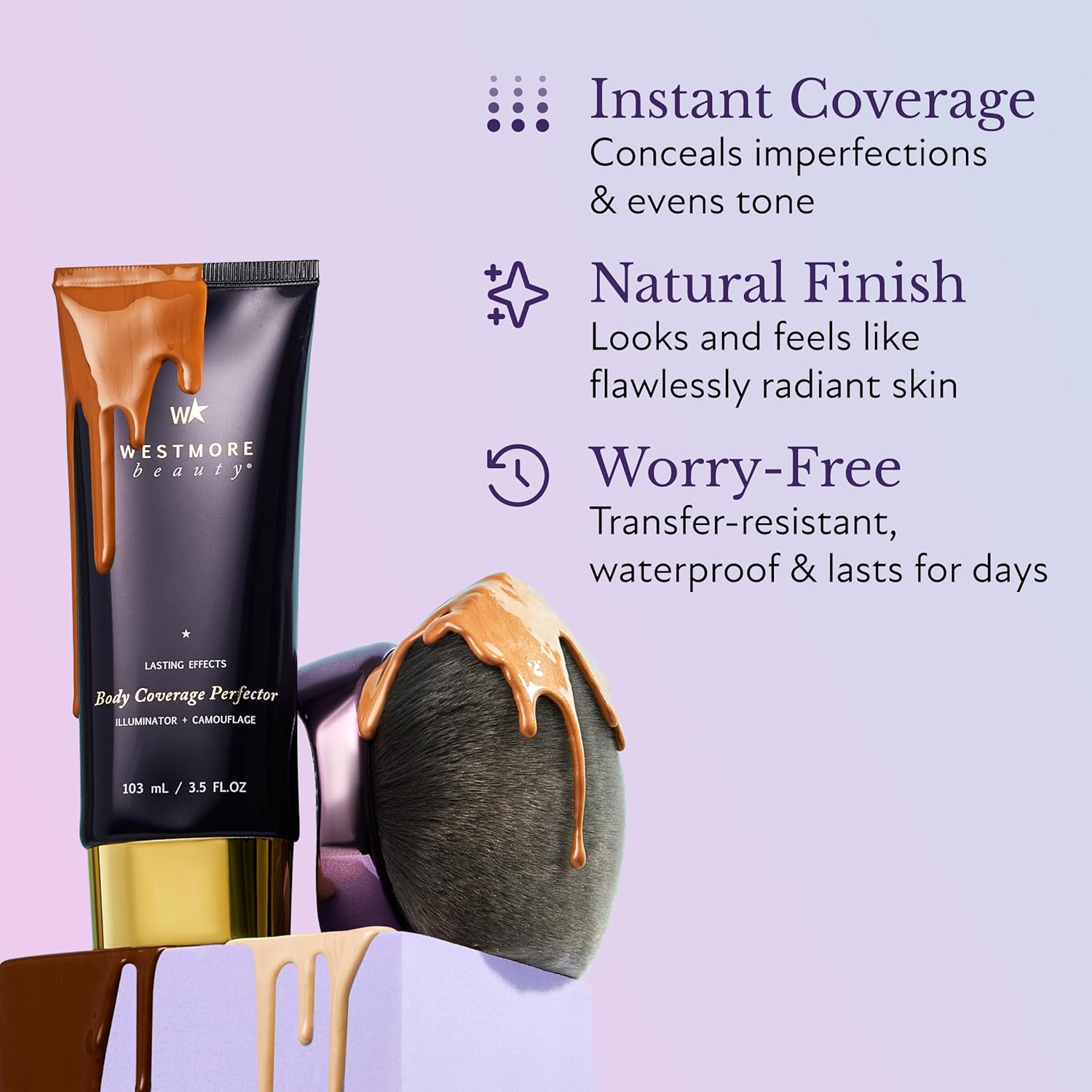 Westmore Beauty Body Coverage Perfector – Waterproof Leg & Body Makeup - Tattoo Cover Up Makeup - 3.5 Oz (Natural Radiance)