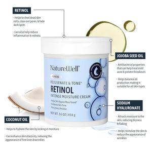 NATURE WELL Clinical Rejuvenate & Tone Retinol Intense Moisture Cream for Face, Body, & Hands, Anti-Aging, Targets Discoloration, Wrinkles, Sun Damage, Crepey, & Sagging Skin, 16 Oz