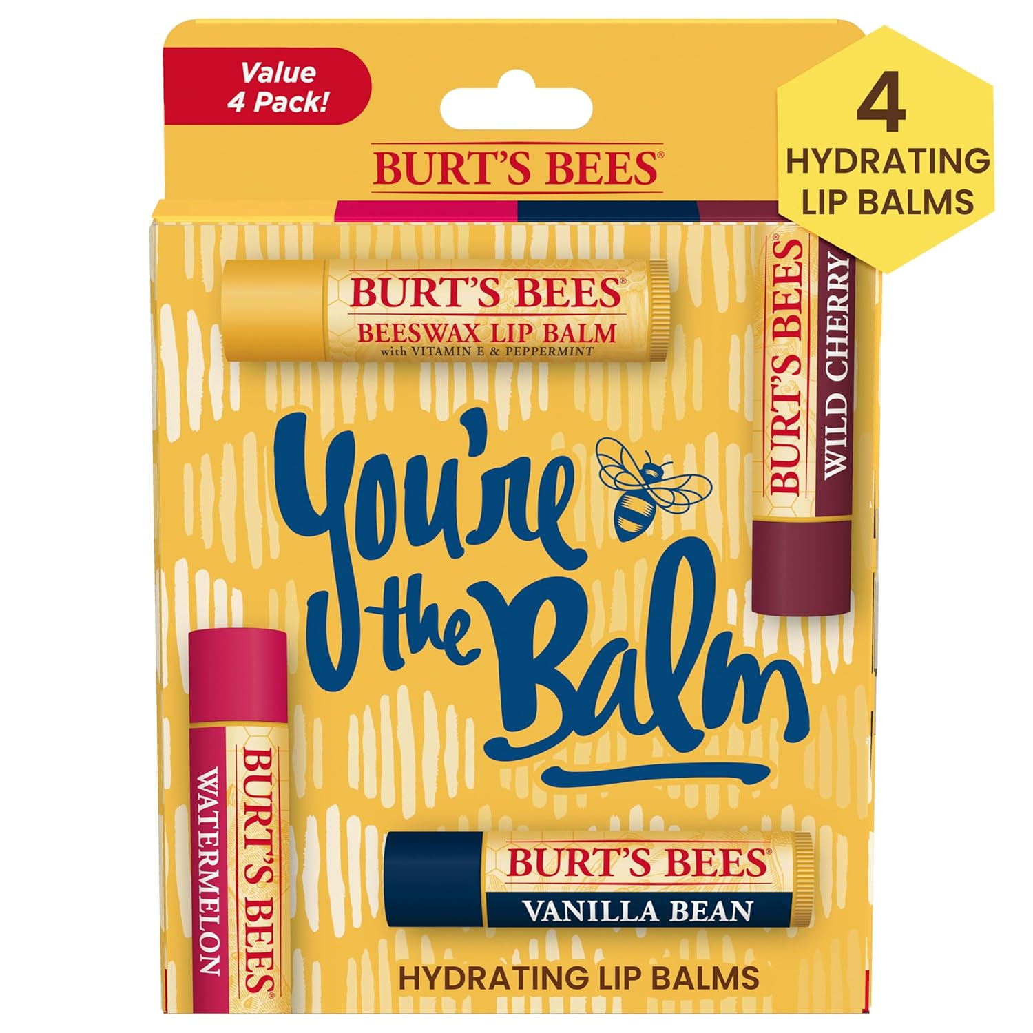 Burt's Bees Lip Balm - Pomegranate, Lip Moisturizer With Responsibly Sourced Beeswax, Tint-Free, Natural Origin Conditioning Treatment, 4 Tubes, 0.15 oz.
