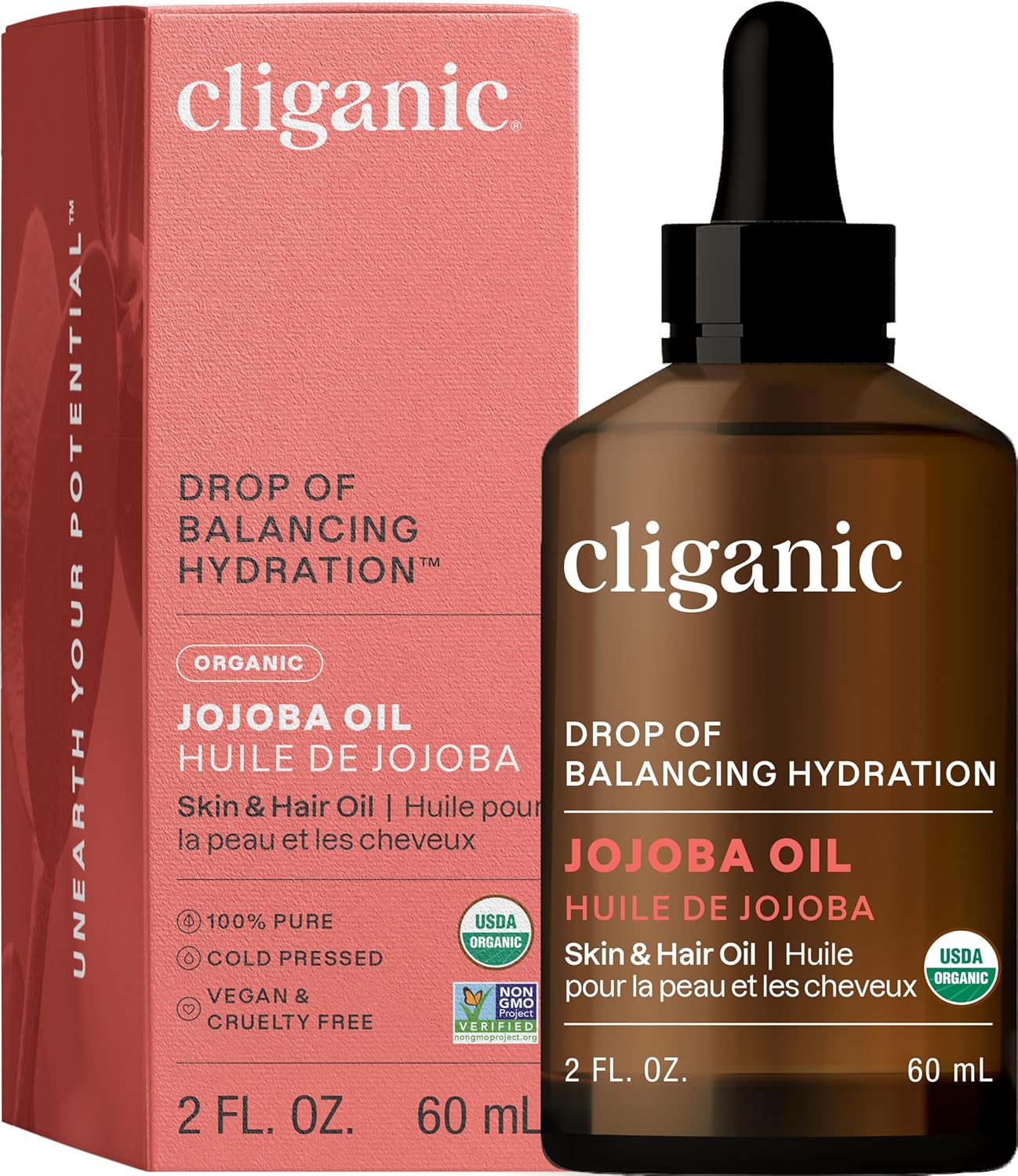 Cliganic Organic Jojoba Oil, 100% Pure (4oz) | Moisturizing for Face, Hair, Skin & Nails | Natural Cold Pressed Hexane Free | Base Carrier Oil (Packaging May Vary)
