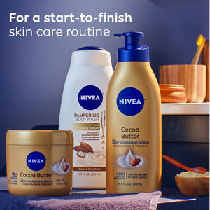 NIVEA Cocoa Butter Body Lotion with Deep Nourishing Serum, Cocoa Butter and Vitamin E, 48-Hour Moisturizing Body Lotion for Dry Skin, Nourishes Dry Skin for Visible Radiance, 16.9 Fl Oz Pump Bottle