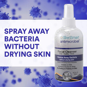 SkinSmart Antimicrobial Facial Cleanser for Breakouts, Targets Bacteria Linked to Acne with a Gentle Hypochlorous Acid Spray, Post Workout Miracle Solution for Adults and Teens, 8 Ounce Bottle