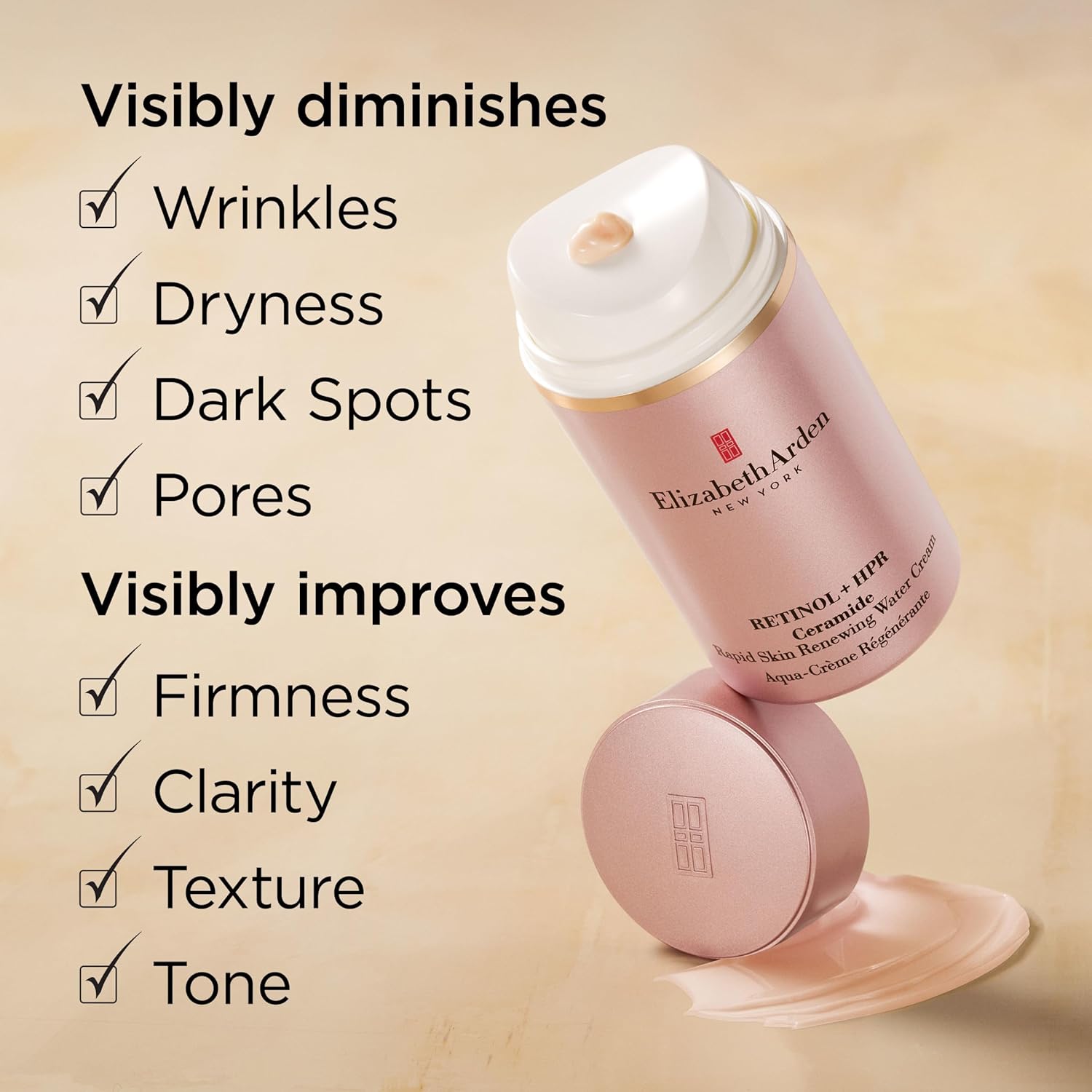 Elizabeth Arden Retinol + HPR Ceramide Rapid Skin Renewing Water Cream Face Moisturizer, Anti-Aging Wrinkle Treatment, Niacinamide, Hyaluronic Acid, Ceramides & Peptides, 1.7 fl oz