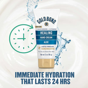 Gold Bond Healing Hand Cream, With Aloe, Hand Lotion for Dry Skin That Lasts Through Handwashing, 3 oz. (Pack of 2)