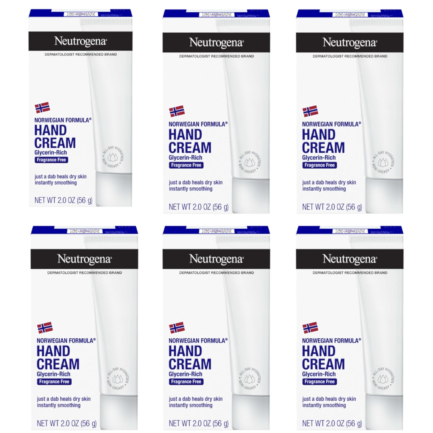 Neutrogena Norwegian Formula Moisturizing Hand Cream & Lotion for Dry Hands, Fragrance Free Glycerin Concentrated Relief, Over 200 Uses, 6 Pack, 2 oz Each (Total 12 Fl Oz)