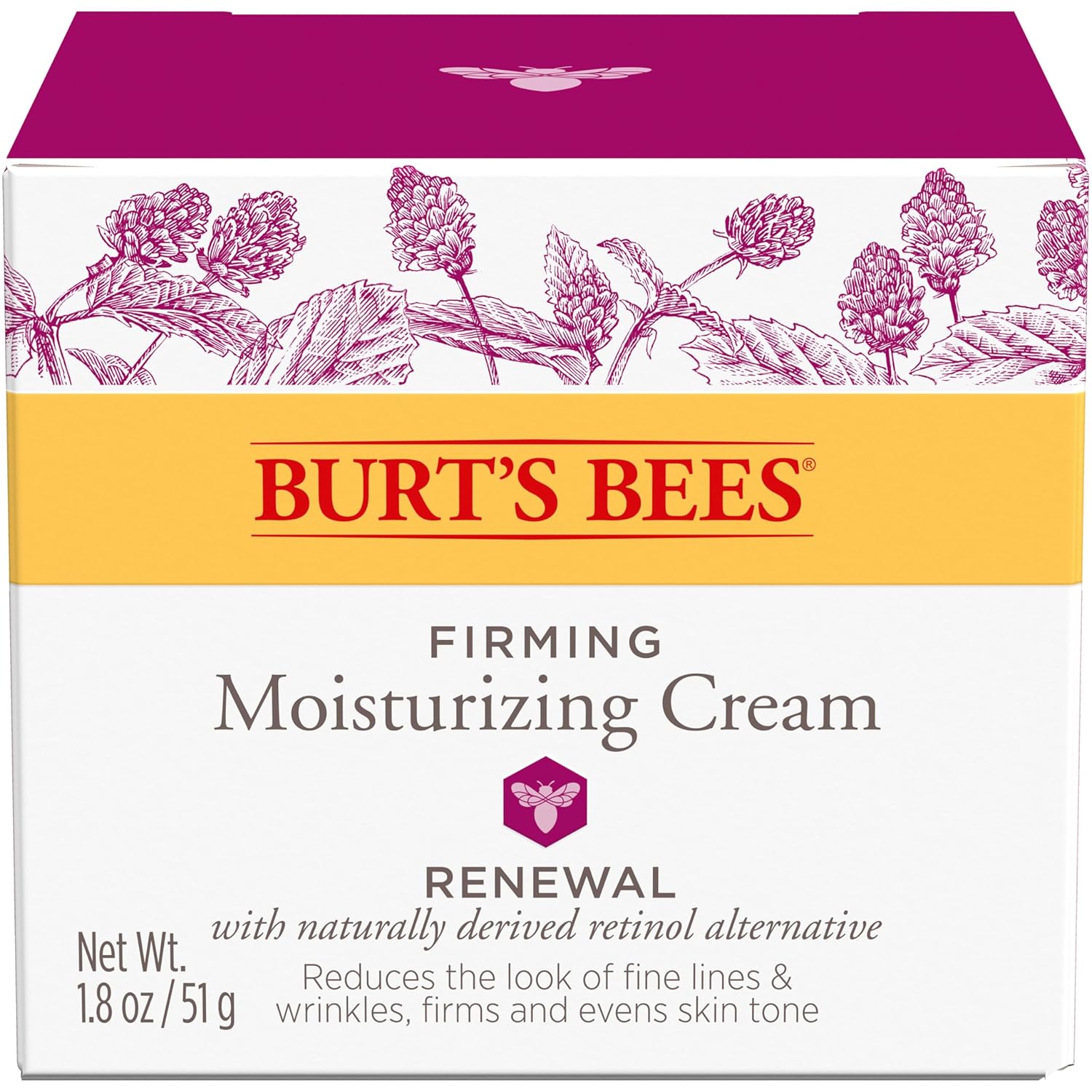 Burt's Bees Renewal Firming Face Cream, Anti-Aging Retinol Alternative, Moisturizing Natural Origin Skin Care, 1.8 Ounce (Packaging May Vary)