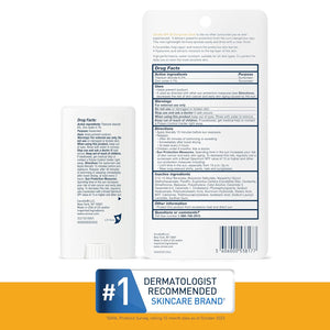 CeraVe Mineral Sunscreen Stick SPF 50, Broad Spectrum SPF + Hyaluronic Acid + Ceramides, Titanium Dioxide & Zinc Oxide, 100% Mineral Face Sunscreen Stick, Fragrance Free & Oil Free